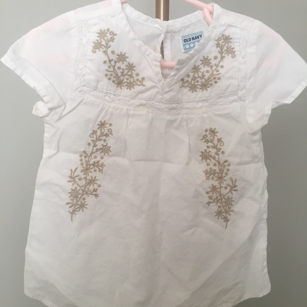 🎉 2 for $14 || Old Navy Girls Top, White/Gold